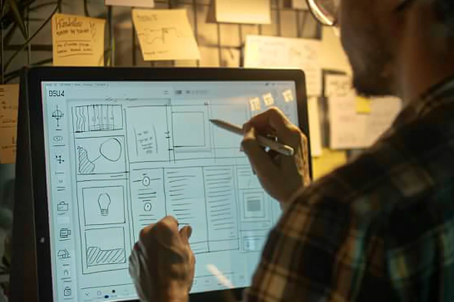 Wireframing process for a website design project.